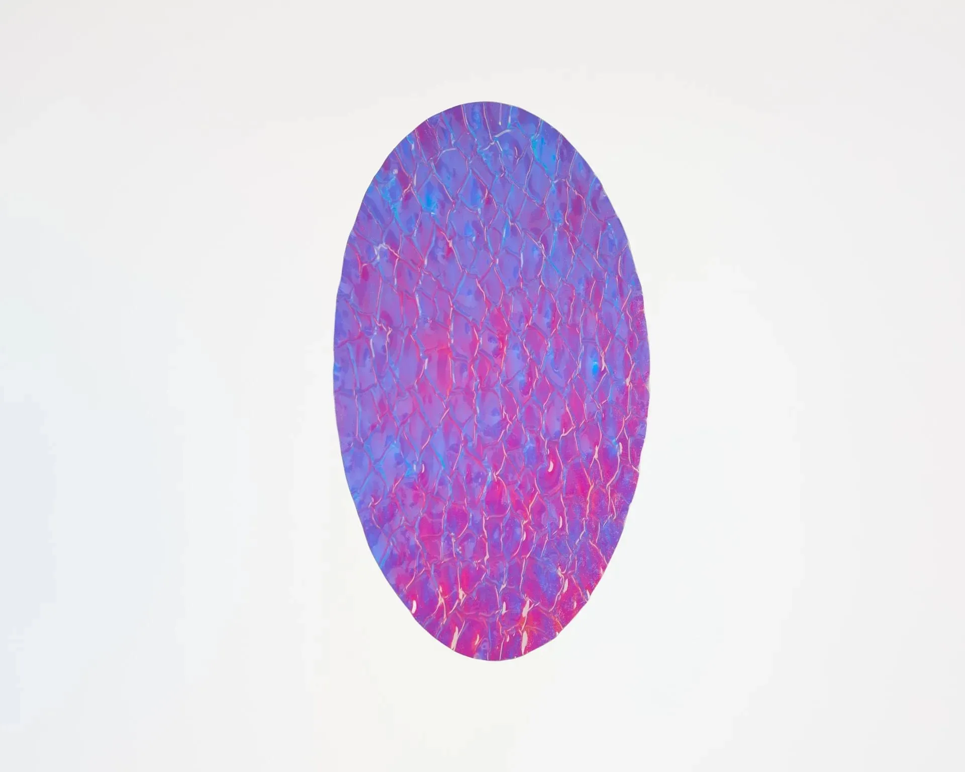 A blue and pink oval shaped object against a white background