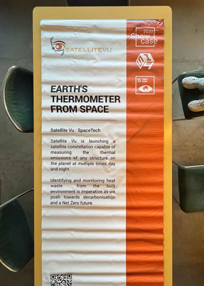 Startup signage with an orange stripe, Showcase 2030