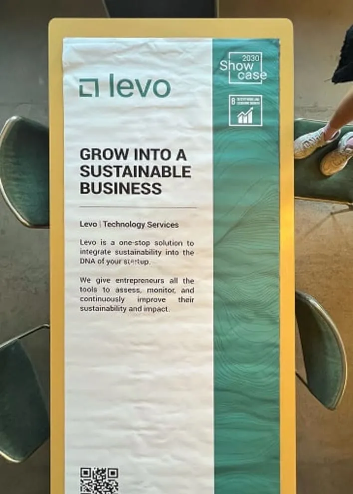 Startup signage with a green stripe, Showcase 2030