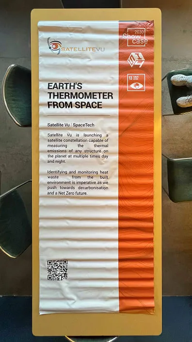 A sign on a table that says earth's thermometer from space